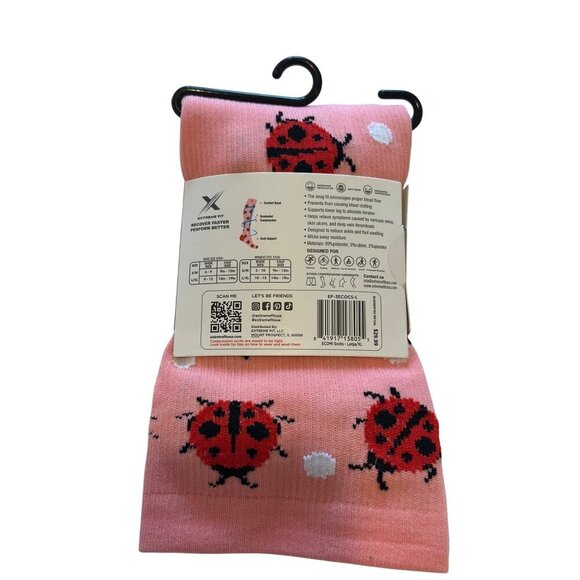 Extreme Fit Ladybug Compression Socks L/XL Knee High Supportive Pink Red Travel - Picture 4 of 11